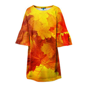 Детское платье 3D с принтом Осень в Белгороде, 100% полиэстер | прямой силуэт, чуть расширенный к низу. Круглая горловина, на рукавах — воланы | autumn | bright | color | forest | leaves | maple | paint | trees | деревья | клен | краски | лес | листья | осень | цвета | яркие
