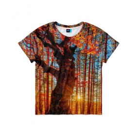 Детская футболка 3D с принтом Осень в Белгороде, 100% гипоаллергенный полиэфир | прямой крой, круглый вырез горловины, длина до линии бедер, чуть спущенное плечо, ткань немного тянется | autumn | bright | colors | forest | trees | деревья | краски | лес | лучи | осень | солнце | цвета | яркие
