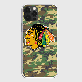 Чехол для iPhone 12 Pro с принтом Blackhawks Camouflage в Белгороде, силикон | область печати: задняя сторона чехла, без боковых панелей | Тематика изображения на принте: camouflage | chicago blackhawks | hockey | nhl | нхл | хоккей