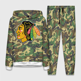 Женский костюм 3D (с толстовкой) с принтом Blackhawks Camouflage в Белгороде,  |  | camouflage | chicago blackhawks | hockey | nhl | нхл | хоккей