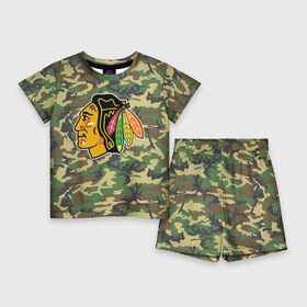 Детский костюм с шортами 3D с принтом Blackhawks Camouflage в Белгороде,  |  | camouflage | chicago blackhawks | hockey | nhl | нхл | хоккей