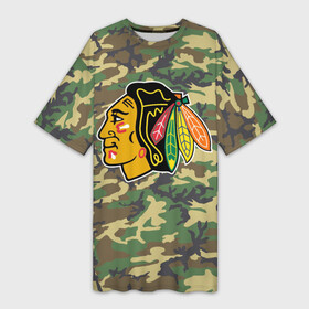 Платье-футболка 3D с принтом Blackhawks Camouflage в Белгороде,  |  | Тематика изображения на принте: camouflage | chicago blackhawks | hockey | nhl | нхл | хоккей