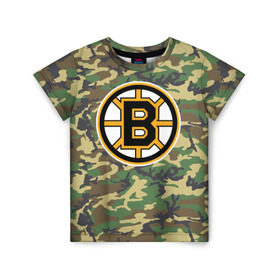 Детская футболка 3D с принтом Bruins Camouflage в Белгороде, 100% гипоаллергенный полиэфир | прямой крой, круглый вырез горловины, длина до линии бедер, чуть спущенное плечо, ткань немного тянется | Тематика изображения на принте: boston bruins | camouflage | hockey | nhl | нхл | хоккей