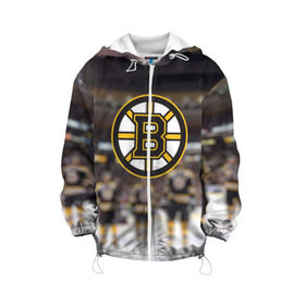 Детская куртка 3D с принтом Boston Bruins в Белгороде, 100% полиэстер | застежка — молния, подол и капюшон оформлены резинкой с фиксаторами, по бокам — два кармана без застежек, один потайной карман на груди, плотность верхнего слоя — 90 г/м2; плотность флисового подклада — 260 г/м2 | Тематика изображения на принте: бостон | брюинз