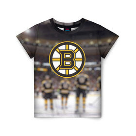 Детская футболка 3D с принтом Boston Bruins в Белгороде, 100% гипоаллергенный полиэфир | прямой крой, круглый вырез горловины, длина до линии бедер, чуть спущенное плечо, ткань немного тянется | Тематика изображения на принте: бостон | брюинз