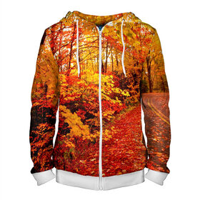 Мужская толстовка 3D на молнии с принтом Осень в Белгороде, 100% полиэстер | длина до линии бедра, манжеты и пояс оформлены мягкой тканевой резинкой, двухслойный капюшон со шнурком для регулировки, спереди молния, по бокам два кармана | autumn | bright | colors | forest | paint | trees | деревья | краски | лес | осень | цвета | яркие