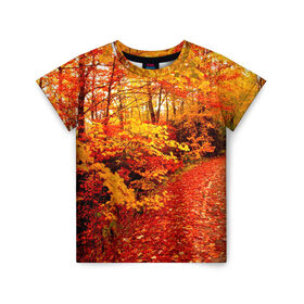 Детская футболка 3D с принтом Осень в Белгороде, 100% гипоаллергенный полиэфир | прямой крой, круглый вырез горловины, длина до линии бедер, чуть спущенное плечо, ткань немного тянется | Тематика изображения на принте: autumn | bright | colors | forest | paint | trees | деревья | краски | лес | осень | цвета | яркие
