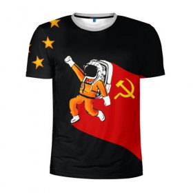 Мужская футболка 3D спортивная с принтом Гагарин в Белгороде, 100% полиэстер с улучшенными характеристиками | приталенный силуэт, круглая горловина, широкие плечи, сужается к линии бедра | день | космонавтики | космос