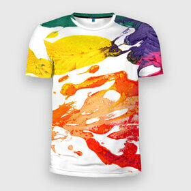 Мужская футболка 3D спортивная с принтом Абстракционизм 9 в Белгороде, 100% полиэстер с улучшенными характеристиками | приталенный силуэт, круглая горловина, широкие плечи, сужается к линии бедра | краски | мазки | масляные | текстуры | цвета