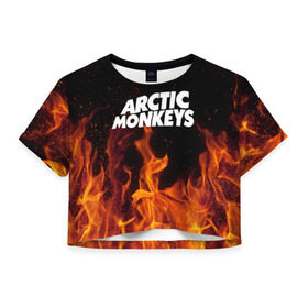 Женская футболка 3D укороченная с принтом Arctic Monkeys fire в Белгороде, 100% полиэстер | круглая горловина, длина футболки до линии талии, рукава с отворотами | 
