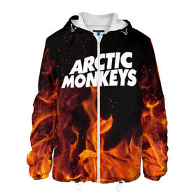 Мужская куртка 3D с принтом Arctic Monkeys fire в Белгороде, ткань верха — 100% полиэстер, подклад — флис | прямой крой, подол и капюшон оформлены резинкой с фиксаторами, два кармана без застежек по бокам, один большой потайной карман на груди. Карман на груди застегивается на липучку | 