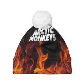 Шапка 3D c помпоном с принтом Arctic Monkeys fire в Белгороде, 100% полиэстер | универсальный размер, печать по всей поверхности изделия | 