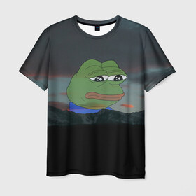 Мужская футболка 3D с принтом Sad frog в Белгороде, 100% полиэфир | прямой крой, круглый вырез горловины, длина до линии бедер | pepe | пепе