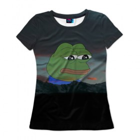 Женская футболка 3D с принтом Sad frog в Белгороде, 100% полиэфир ( синтетическое хлопкоподобное полотно) | прямой крой, круглый вырез горловины, длина до линии бедер | pepe | пепе