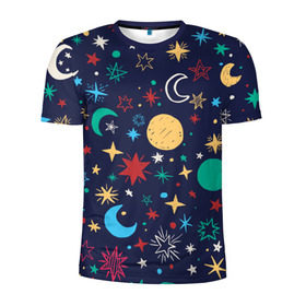 Мужская футболка 3D спортивная с принтом Звездное небо в Белгороде, 100% полиэстер с улучшенными характеристиками | приталенный силуэт, круглая горловина, широкие плечи, сужается к линии бедра | абстракция | арт | звезды | космос | луна | месяц | небо | планеты