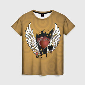 Женская футболка 3D с принтом Сердце с крыльями в Белгороде, 100% полиэфир ( синтетическое хлопкоподобное полотно) | прямой крой, круглый вырез горловины, длина до линии бедер | граффити | тату