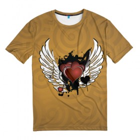 Мужская футболка 3D с принтом Сердце с крыльями в Белгороде, 100% полиэфир | прямой крой, круглый вырез горловины, длина до линии бедер | граффити | тату