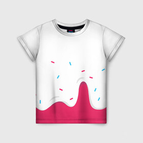 Детская футболка 3D с принтом KREME (original design) в Белгороде, 100% гипоаллергенный полиэфир | прямой крой, круглый вырез горловины, длина до линии бедер, чуть спущенное плечо, ткань немного тянется | cherry | cream | design | red | sugar | vanilla | white | вишня | яркое