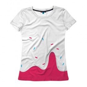 Женская футболка 3D с принтом KREME (original design) в Белгороде, 100% полиэфир ( синтетическое хлопкоподобное полотно) | прямой крой, круглый вырез горловины, длина до линии бедер | cherry | cream | design | red | sugar | vanilla | white | вишня | яркое