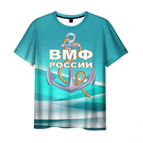 Мужская футболка 3D с принтом ВМФ России в Белгороде, 100% полиэфир | прямой крой, круглый вырез горловины, длина до линии бедер | андреевский флаг | вмф | волна | канат | матрос | море | моряк | россия | флот | якорь