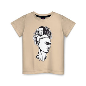 Детская футболка хлопок с принтом Фрида в Белгороде, 100% хлопок | круглый вырез горловины, полуприлегающий силуэт, длина до линии бедер | арт | девушка | женщина | любовь | мексика | портрет | фрида | художник | цветы | череп