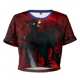 Женская футболка 3D укороченная с принтом Red в Белгороде, 100% полиэстер | круглая горловина, длина футболки до линии талии, рукава с отворотами | fairy tail | хвост феи