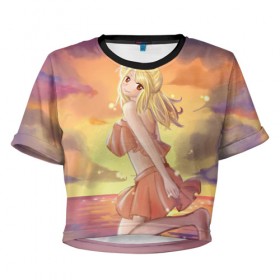Женская футболка 3D укороченная с принтом Beach в Белгороде, 100% полиэстер | круглая горловина, длина футболки до линии талии, рукава с отворотами | fairy tail | хвост феи