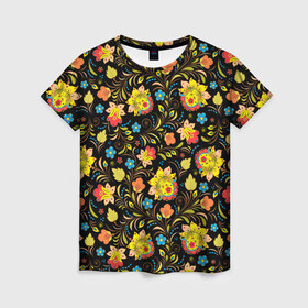 Женская футболка 3D с принтом Цветочный узор в Белгороде, 100% полиэфир ( синтетическое хлопкоподобное полотно) | прямой крой, круглый вырез горловины, длина до линии бедер | лепестки | орнамент | прикольные картинки | узор | цветочки | цветы