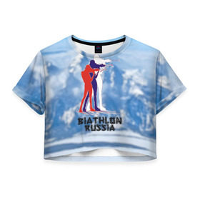 Женская футболка 3D укороченная с принтом Biathlon russia в Белгороде, 100% полиэстер | круглая горловина, длина футболки до линии талии, рукава с отворотами | Тематика изображения на принте: биатлон