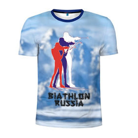 Мужская футболка 3D спортивная с принтом Biathlon russia в Белгороде, 100% полиэстер с улучшенными характеристиками | приталенный силуэт, круглая горловина, широкие плечи, сужается к линии бедра | Тематика изображения на принте: биатлон