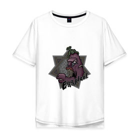 Мужская футболка хлопок Oversize с принтом ЗомбиБаклажан в Белгороде, 100% хлопок | свободный крой, круглый ворот, “спинка” длиннее передней части | Тематика изображения на принте: арт | баклажан | веган | звезда | зомби | мультик | овощи | череп