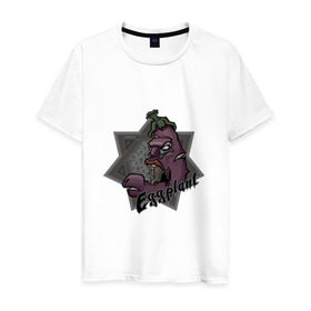 Мужская футболка хлопок с принтом ЗомбиБаклажан в Белгороде, 100% хлопок | прямой крой, круглый вырез горловины, длина до линии бедер, слегка спущенное плечо. | арт | баклажан | веган | звезда | зомби | мультик | овощи | череп
