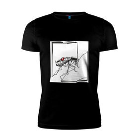 Мужская футболка премиум с принтом Превращение Замзы в Белгороде, 92% хлопок, 8% лайкра | приталенный силуэт, круглый вырез ворота, длина до линии бедра, короткий рукав | арт | грегор замза | кафка | линии | превращение | таракан | черно белый | яблоко