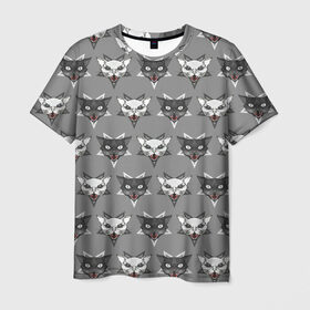 Мужская футболка 3D с принтом Злые котики в Белгороде, 100% полиэфир | прямой крой, круглый вырез горловины, длина до линии бедер | Тематика изображения на принте: дьявол | звезда | кот | котик | кошка | милота | пентаграмма | серый | юмор