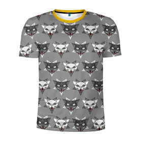Мужская футболка 3D спортивная с принтом Злые котики в Белгороде, 100% полиэстер с улучшенными характеристиками | приталенный силуэт, круглая горловина, широкие плечи, сужается к линии бедра | Тематика изображения на принте: дьявол | звезда | кот | котик | кошка | милота | пентаграмма | серый | юмор