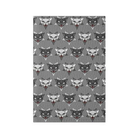 Обложка для паспорта матовая кожа с принтом Сатанинские котики в Белгороде, натуральная матовая кожа | размер 19,3 х 13,7 см; прозрачные пластиковые крепления | дьявол | звезда | кот | котик | кошка | милота | пентаграмма | серый | юмор