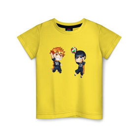 Детская футболка хлопок с принтом Сёё Хината и Тобио Кагэяма в Белгороде, 100% хлопок | круглый вырез горловины, полуприлегающий силуэт, длина до линии бедер | haikyuu | сёё хината | тобио кагэяма