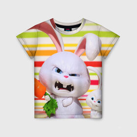 Детская футболка 3D с принтом Злой кролик в Белгороде, 100% гипоаллергенный полиэфир | прямой крой, круглый вырез горловины, длина до линии бедер, чуть спущенное плечо, ткань немного тянется | Тематика изображения на принте: животные | злой | игрушка | кролик | мультфильм | тайная жизнь домашних животных