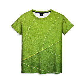 Женская футболка 3D с принтом Листик 2 в Белгороде, 100% полиэфир ( синтетическое хлопкоподобное полотно) | прямой крой, круглый вырез горловины, длина до линии бедер | зеленый | зелень | лист | природа | растения