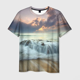 Мужская футболка 3D с принтом Берег 3 в Белгороде, 100% полиэфир | прямой крой, круглый вырез горловины, длина до линии бедер | берег | вода | камни | море | небо | природа | скалы
