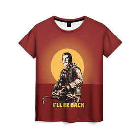 Женская футболка 3D с принтом Сталин: I`ll Be Back в Белгороде, 100% полиэфир ( синтетическое хлопкоподобное полотно) | прямой крой, круглый вырез горловины, длина до линии бедер | история | о.м.с.к. | революция | ссср | сталин | супергерои