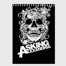 Скетчбук с принтом Asking Alexandria в Белгороде, 100% бумага
 | 48 листов, плотность листов — 100 г/м2, плотность картонной обложки — 250 г/м2. Листы скреплены сверху удобной пружинной спиралью | Тематика изображения на принте: asking alexandria | музыка | рок | череп