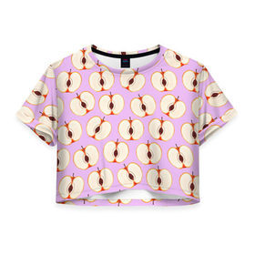 Женская футболка 3D укороченная с принтом Молодильные яблочки в Белгороде, 100% полиэстер | круглая горловина, длина футболки до линии талии, рукава с отворотами | life in da trash | vogue | алена двойченкова | вог | двойченкова | егор дружинин | мига | мигель | молодильные яблочки | персики | танцы | танцы на тнт | тнт | яблоки | яблочки