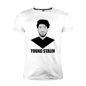 Мужская футболка премиум с принтом Young Stalin в Белгороде, 92% хлопок, 8% лайкра | приталенный силуэт, круглый вырез ворота, длина до линии бедра, короткий рукав | молодой | патриот | россия | советский | ссср | сталин