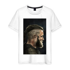 Мужская футболка хлопок с принтом Ragnar Lodbrock в Белгороде, 100% хлопок | прямой крой, круглый вырез горловины, длина до линии бедер, слегка спущенное плечо. | Тематика изображения на принте: ragnar lodbrock | vikings | викинги | рагнар лодброк