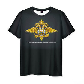 Мужская футболка 3D с принтом Полиция Российской Федерации в Белгороде, 100% полиэфир | прямой крой, круглый вырез горловины, длина до линии бедер | Тематика изображения на принте: милиция