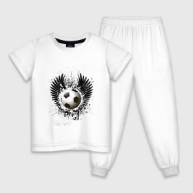Детская пижама хлопок с принтом Футбольный мяч с крыльями в Белгороде, 100% хлопок |  брюки и футболка прямого кроя, без карманов, на брюках мягкая резинка на поясе и по низу штанин
 | грандж | игра | крылья | кубок | мяч | спорт | футбол