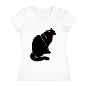 Женская футболка хлопок с принтом Зевающий кот в Белгороде, 100% хлопок | прямой крой, круглый вырез горловины, длина до линии бедер, слегка спущенное плечо | 