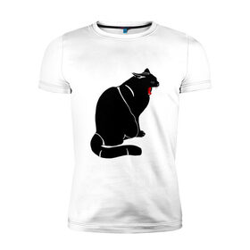 Мужская футболка премиум с принтом Зевающий кот в Белгороде, 92% хлопок, 8% лайкра | приталенный силуэт, круглый вырез ворота, длина до линии бедра, короткий рукав | 