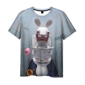 Мужская футболка 3D с принтом Кролик с газетой в Белгороде, 100% полиэфир | прямой крой, круглый вырез горловины, длина до линии бедер | rabbids | вантуз | горшок | зайцы засранцы | заяц | туалет